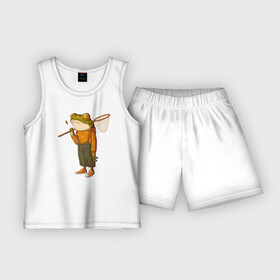 Детская пижама с шортами хлопок с принтом Летняя лягуха с сачком в Петрозаводске,  |  | жаба | летняя | лето | лягуха | лягушка