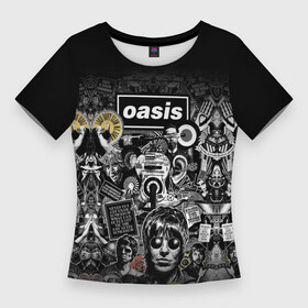 Женская футболка 3D Slim с принтом Большой принт группы OASIS в Петрозаводске,  |  | britpop | gallagher | oasis | rock | rock group | бритпоп | лиам | ноэл | оазис | рок | рок группа
