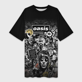 Платье-футболка 3D с принтом Большой принт группы OASIS в Петрозаводске,  |  | britpop | gallagher | oasis | rock | rock group | бритпоп | лиам | ноэл | оазис | рок | рок группа