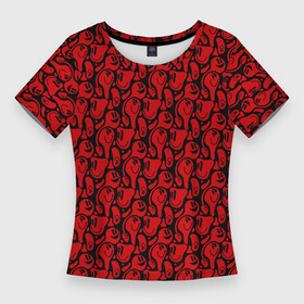 Женская футболка 3D Slim с принтом Красные психоделический смайлы в Петрозаводске,  |  | паттерн | психоделика | растекание | смайл | смайлики | эмодзи