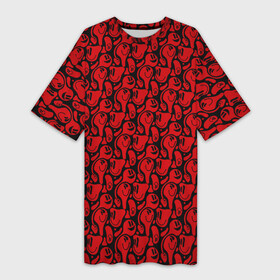 Платье-футболка 3D с принтом Красные психоделический смайлы в Петрозаводске,  |  | паттерн | психоделика | растекание | смайл | смайлики | эмодзи