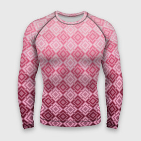 Мужской рашгард 3D с принтом Розовый геометрический градиентный узор в Петрозаводске,  |  | geometric | geometric pink | геомметрический узор | градиент | клетка | розовый