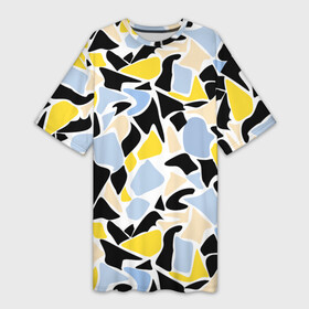 Платье-футболка 3D с принтом Абстрактный узор в желто голубых тонах на черном фоне в Петрозаводске,  |  | abstract | blue and yellow | абстрактные фигуры | абстрактный узор | желтый