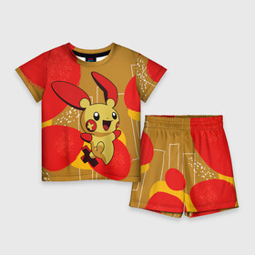 Детский костюм с шортами 3D с принтом Веселый Пикачу с крестиком в Петрозаводске,  |  | Тематика изображения на принте: pocket monster | pokemon | аниме | карманный монстр | пикачу | покемон | существо
