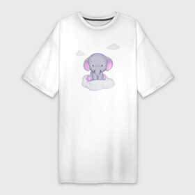 Платье-футболка хлопок с принтом Милый Слонёнок Сидит На Облачке Среди Облаков в Петрозаводске,  |  | animals | beast | cute | животные | звери | милый | облако | слон | слонёнок