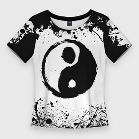 Женская футболка 3D Slim с принтом Инь Янь Гранж в Петрозаводске,  |  | grunge | symbol | yin yang | гранж | единство | знак | ин ян | инь янь | противоположности | руна | символ | чёрно белое | янь ян