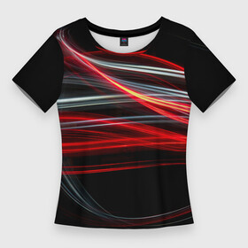 Женская футболка 3D Slim с принтом Волнообразные линии неона  Красный в Петрозаводске,  |  | abstraction | art | colorful | colors | neon | surrealism | абстракция | арт | волны | искусство | линии | неон | разноцветный | сюрреализм | цвета