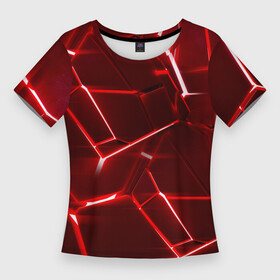 Женская футболка 3D Slim с принтом Red fault в Петрозаводске,  |  | 3d плиты | абстракция | красная | красный | неон | плитка | разлом | текстура