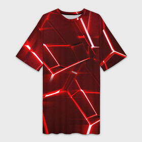 Платье-футболка 3D с принтом Red fault в Петрозаводске,  |  | 3d плиты | абстракция | красная | красный | неон | плитка | разлом | текстура