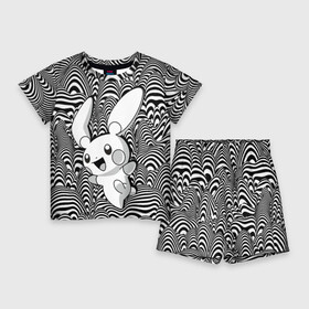 Детский костюм с шортами 3D с принтом Пикачу на психоделическом фоне в Петрозаводске,  |  | аниме | волны | пикачу | покемон | психоделика | черно белое