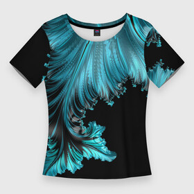Женская футболка 3D Slim с принтом Черный с голубым неоновый фрактал  Ледяная абстракция в Петрозаводске,  |  | абстракция | геометрия | зимний | ледяной | неон | фрактал | холодный | черный