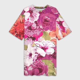 Платье-футболка 3D с принтом Красочный цветочный паттерн  Лето  Fashion trend 2023 в Петрозаводске,  |  | fashion | flowers | pattern | summer | лето | мода | паттерн | цветы