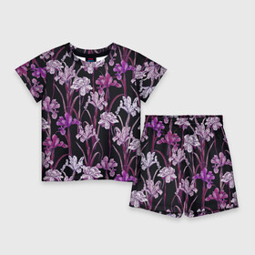 Детский костюм с шортами 3D с принтом Цветы Фиолетовые Ирисы в Петрозаводске,  |  | flowers | summer | букет | ирисы | лето | природа | растение | фиолетовый | флора | цветы