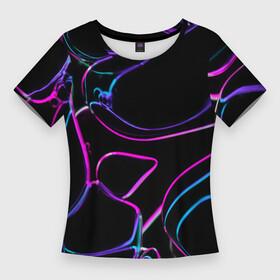 Женская футболка 3D Slim с принтом Неоновые линзы во тьме  Фиолетовый в Петрозаводске,  |  | abstraction | art | colorful | colors | neon | surrealism | абстракция | арт | искусство | линзы | неон | пузыри | разноцветный | сюрреализм | цвета