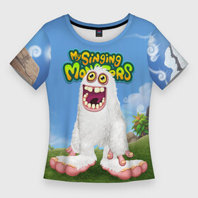 Женская футболка 3D Slim с принтом Mammott в Петрозаводске,  |  | game | monsters | my singing monsters | my singings monsters | игра | игры | мои поющие монстры | монстры | поющие монстры
