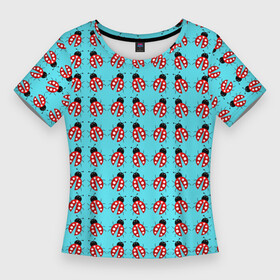 Женская футболка 3D Slim с принтом LADYBUGS ON A BLUE BACKGROUND в Петрозаводске,  |  | акварель | красный | насекомое | природа | точки | узор | черный