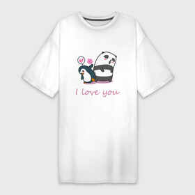 Платье-футболка хлопок с принтом PENGUIN AND PANDA в Петрозаводске,  |  | панда | пингвин | признание | сердечко | цветок | я люблю тебя