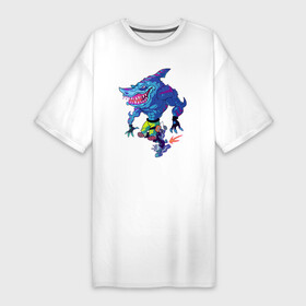 Платье-футболка хлопок с принтом Cool shark on roller skates в Петрозаводске,  |  | eyes | fin | jaw | muzzle | roller skates | shark | teeth | акула | глаза | зубы | пасть | плавник | роликовые коньки