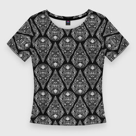 Женская футболка 3D Slim с принтом Черно белый арт деко в Петрозаводске,  |  | art deco | black | geometric pattern | арт деко | геометрический узор | деко | черно белый | черный
