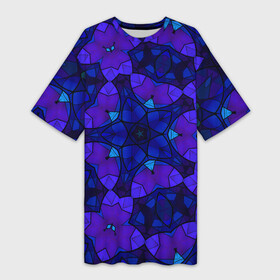 Платье-футболка 3D с принтом Калейдоскоп геометрический сине фиолетовый узор в Петрозаводске,  |  | blue | geometric pattern | геометрический узор | неоновый | синий | фиолетовый