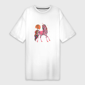Платье-футболка хлопок с принтом UNICORN HORSE в Петрозаводске,  |  | Тематика изображения на принте: волшебный | животное | забавный | звезды | красочный | лошадь | миф | радуга | рог | розовый | фантазия | цветной