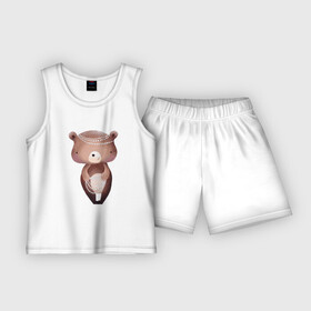 Детская пижама с шортами хлопок с принтом Медведица в бусах в Петрозаводске,  |  | bear | бусы | медведица | медведь | мишка | плюшевый