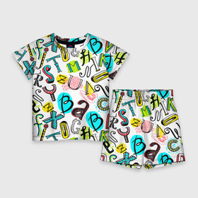 Детский костюм с шортами 3D с принтом COLOR ENGLISH ALPHABET в Петрозаводске,  |  | Тематика изображения на принте: алфавит | английский | буквы | цвета | язык
