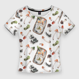 Женская футболка 3D Slim с принтом Узор Грибы и Корзины в Петрозаводске,  |  | Тематика изображения на принте: basket | mushrooms | summer | грибы | корзины | лето | узор