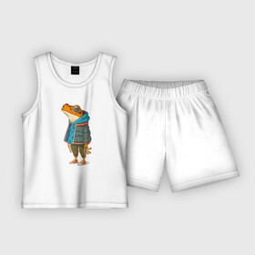 Детская пижама с шортами хлопок с принтом Оранжевая лягуха в Петрозаводске,  |  | амфибия | жаба | животные | лягуха | лягушка | модный