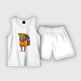 Детская пижама с шортами хлопок с принтом Модный путешественник в Петрозаводске,  |  | амфибия | жаба | лягуха | лягушка | путешественник | путешествие