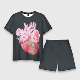 Мужской костюм с шортами 3D с принтом Сердце и Розы в Петрозаводске,  |  | анатомическое сердце | розовые розы | розы | сердце | цветы
