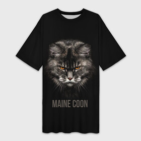Платье-футболка 3D с принтом Maine coon  кот в Петрозаводске,  |  | голова | животное | кот | кошка | мейн кун | надпись | питомец | усы | хищник | шерсть