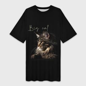 Платье-футболка 3D с принтом Big cat Maine Coon в Петрозаводске,  |  | кот | кошка | мейн кун | надпись | питомец | профиль | хищник