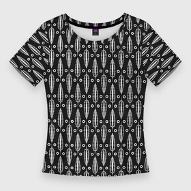 Женская футболка 3D Slim с принтом Черно белый современный модный узор листья в Петрозаводске,  |  | black and white | fashionable | leaves | абстрактные листья | листья | современный узор | черно белый