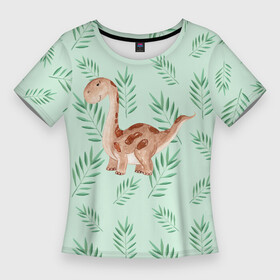 Женская футболка 3D Slim с принтом Маленький  динозаврик Dino в Петрозаводске,  |  | dino | dinosaur | дино | динозавр | маленький  динозаврик