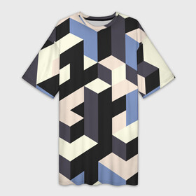 Платье-футболка 3D с принтом Изометрическая Мозаика в Петрозаводске,  |  | isometric | mosaic | pattern | изометрический | мозаика | синий | узор
