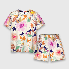 Мужской костюм с шортами 3D с принтом Summer floral pattern в Петрозаводске,  |  | flowers | leaf | pattern | summer | лето | лист | узор | цветок