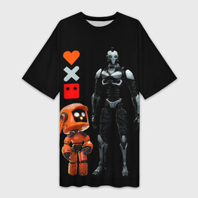 Платье-футболка 3D с принтом Любовь Смерть и Роботы Love Death and Robots в Петрозаводске,  |  | love death + robots | love death and robots | three robots | три робота