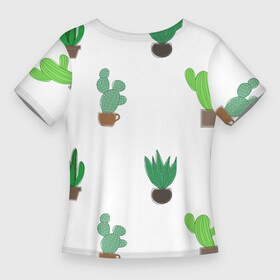 Женская футболка 3D Slim с принтом Кактусы в горшках, паттерн в Петрозаводске,  |  | cacti | cactus | green | plant | potted | succulent | горшок | зеленый | кактусы | колючий | колючки | мексика | минимализм | минималистичный | растение | суккуленты | цветок