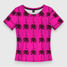 Женская футболка 3D Slim с принтом TEXTURE OF PALM TREES IN COLOR в Петрозаводске,  |  | black | colored | деревья | пальмы | цветной | черный