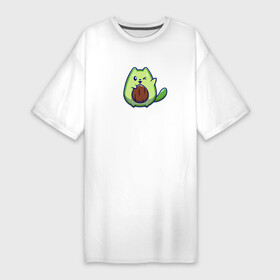 Платье-футболка хлопок с принтом Авокакот в Петрозаводске,  |  | авокадо | зеленый | кот | хвост | юмор