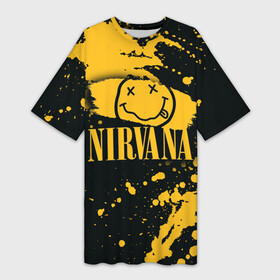 Платье-футболка 3D с принтом NIRVANA логотип и краска в Петрозаводске,  |  | nirvana | группа | курт кобейн | музыка | нирвана | рок | рок группа