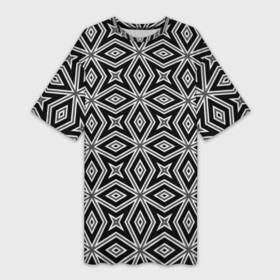 Платье-футболка 3D с принтом Черно белый узор геометрический ромбы в Петрозаводске,  |  | black and white | geometric | geometric shapes | геометрические фигуры | геометрический узор | ромбы | современный | черный | черный и белый