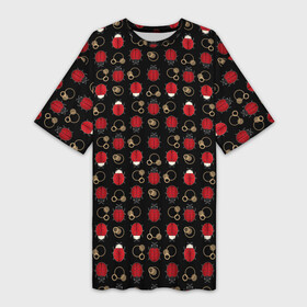 Платье-футболка 3D с принтом Красные Божьи коровки на черном фоне ladybug в Петрозаводске,  |  | beetles | black | ladybug | red | божья коровка | детский | жуки | красный | черный