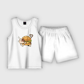 Детская пижама с шортами хлопок с принтом Кот  гамбургер в Петрозаводске,  |  | бигмак | гамбургер | кот | котенок | кошка | мак | макдональдс