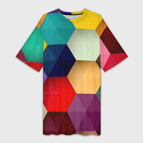 Платье-футболка 3D с принтом Цветные соты в Петрозаводске,  |  | арт | вектор | векторный рисунок | геометрические фигуры | геометрия | рисунок | соты