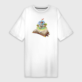 Платье-футболка хлопок с принтом Книжный замок в Петрозаводске,  |  | замок | книга | остров | рисунок | фантастика