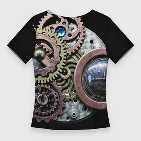 Женская футболка 3D Slim с принтом Mechanism of gears in Steampunk style в Петрозаводске,  |  | fashion | gears | mechanism | metal | steampunk | style | металл | механизм | мода | стиль | стимпанк | шестерёнки