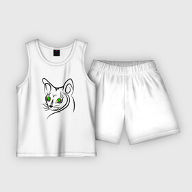 Детская пижама с шортами хлопок с принтом Зеленые глазки в Петрозаводске,  |  | cat | котенок | котики | коты | кошки