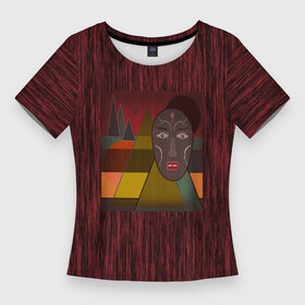 Женская футболка 3D Slim с принтом Африканская маска African mask ethnic illustration в Петрозаводске,  |  | african | african mask | ethnic | африканский маска | маска | черно красный | этнический